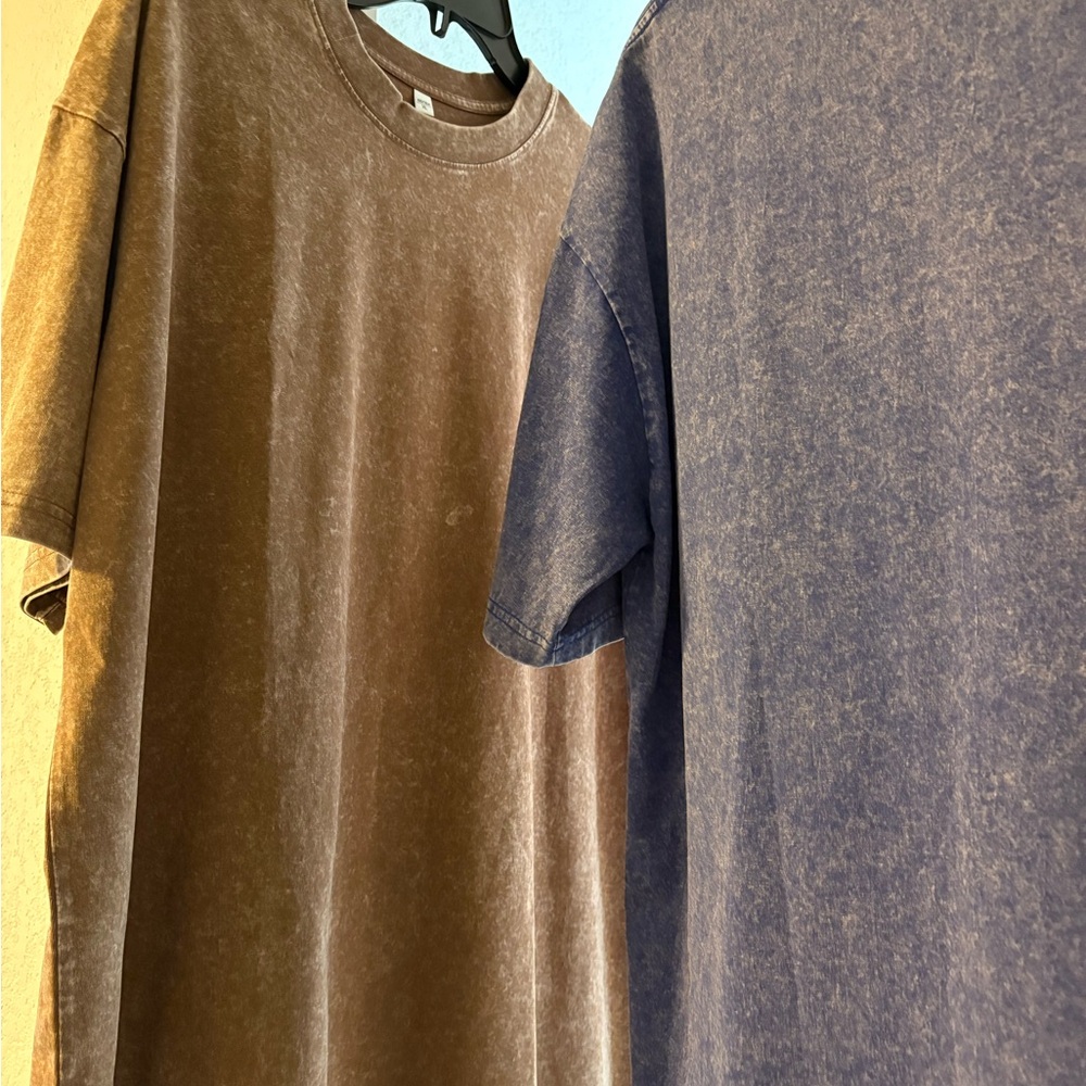 Men's Casual Washed T-Shirts - Brown and Blue